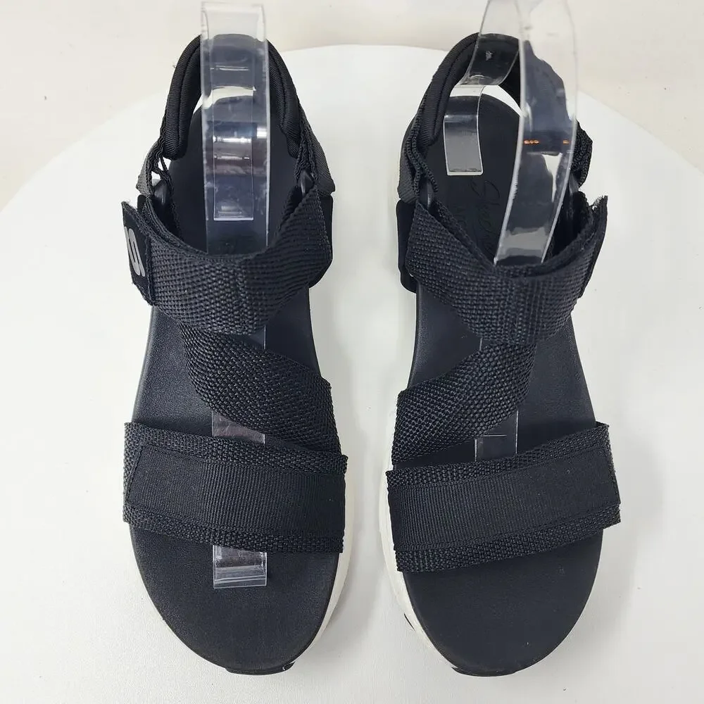 Skechers Arch Fit Casual Retro Sandals Women 8 Black Nylon Z-Strap 119237-BLK - Picture 4 of 12